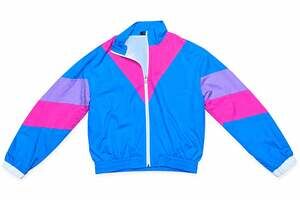 UOUA Women’s Large Retro 80s 90s Colorblock Windbreaker Jacket Pink Blue